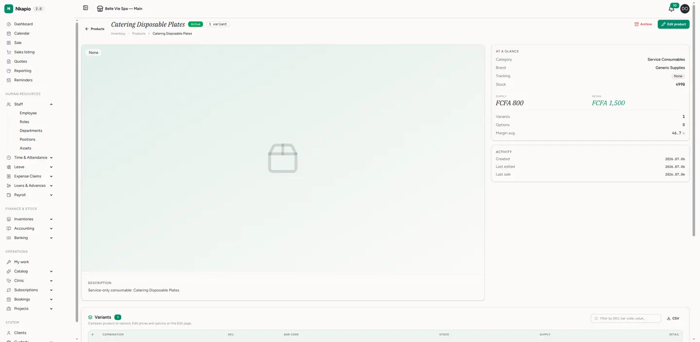A product detail with stock