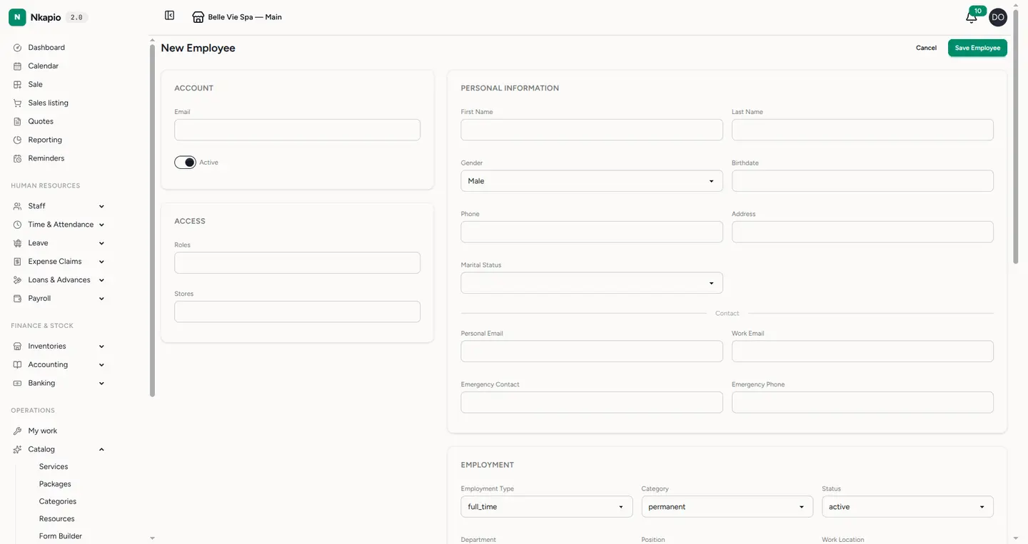The new employee form