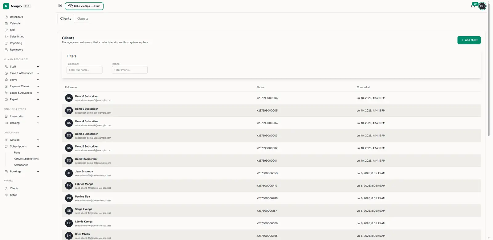 The client database — contacts and history in one place