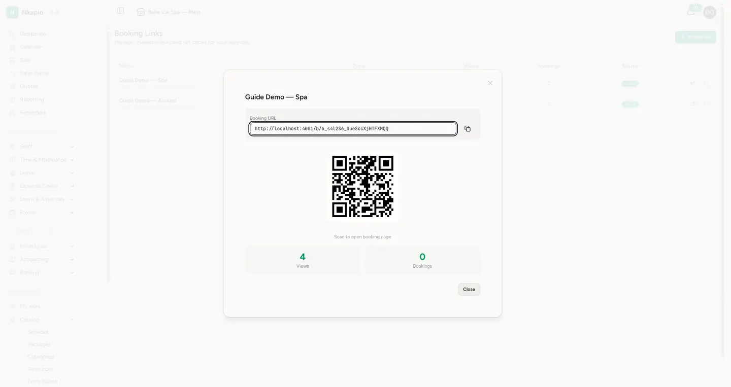 The created link with its public URL