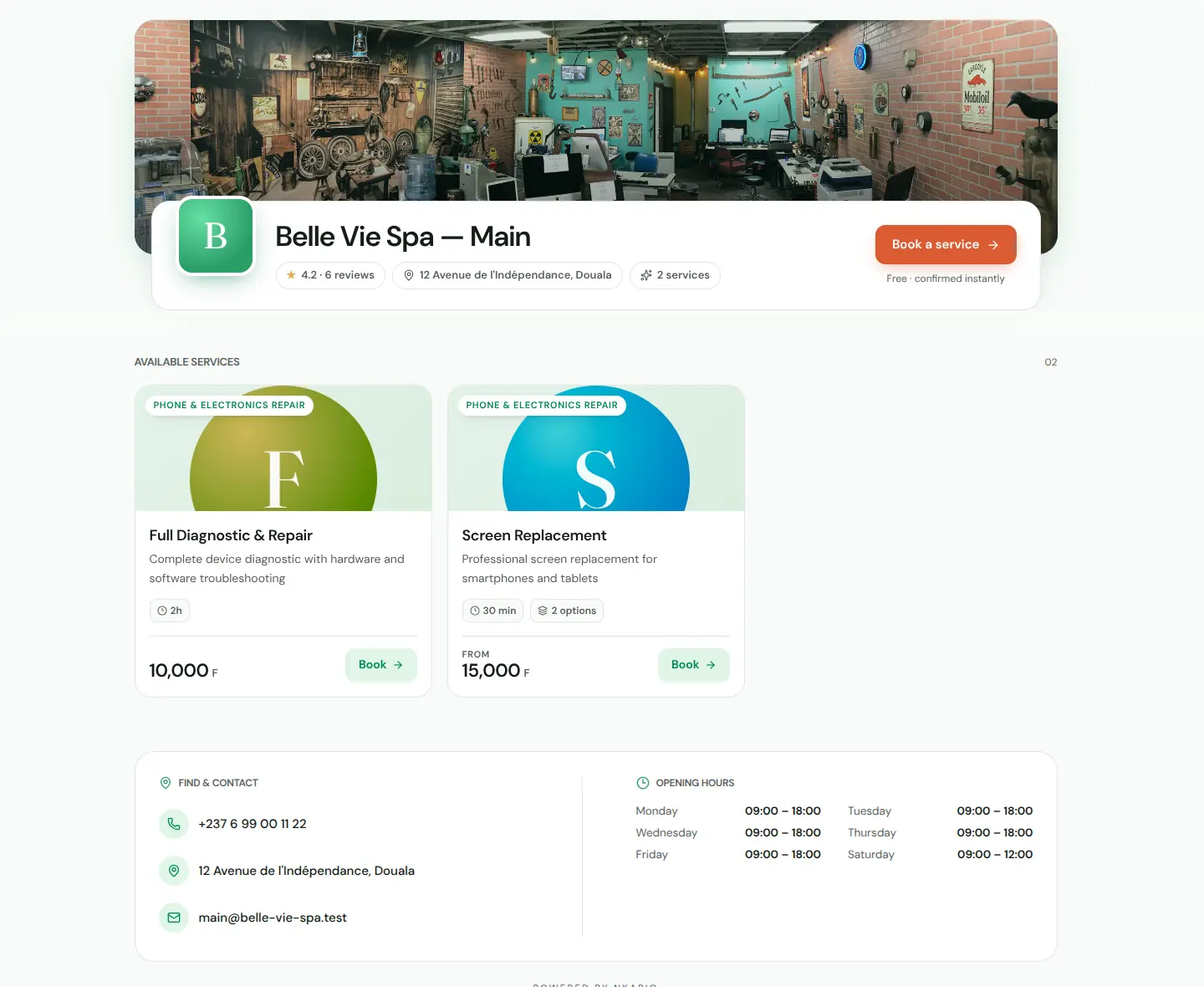 The public booking page
