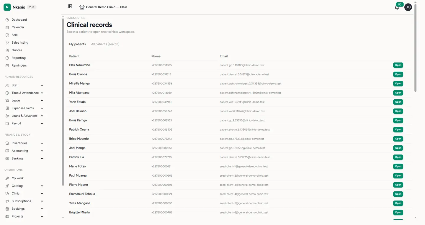 The clinical records list