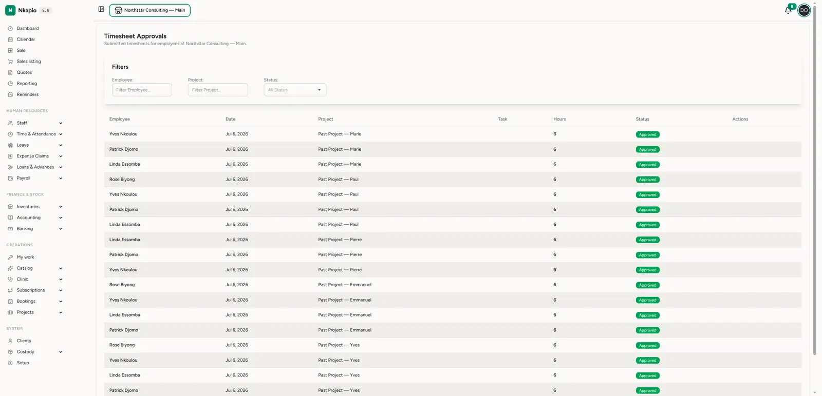 The timesheet approvals queue