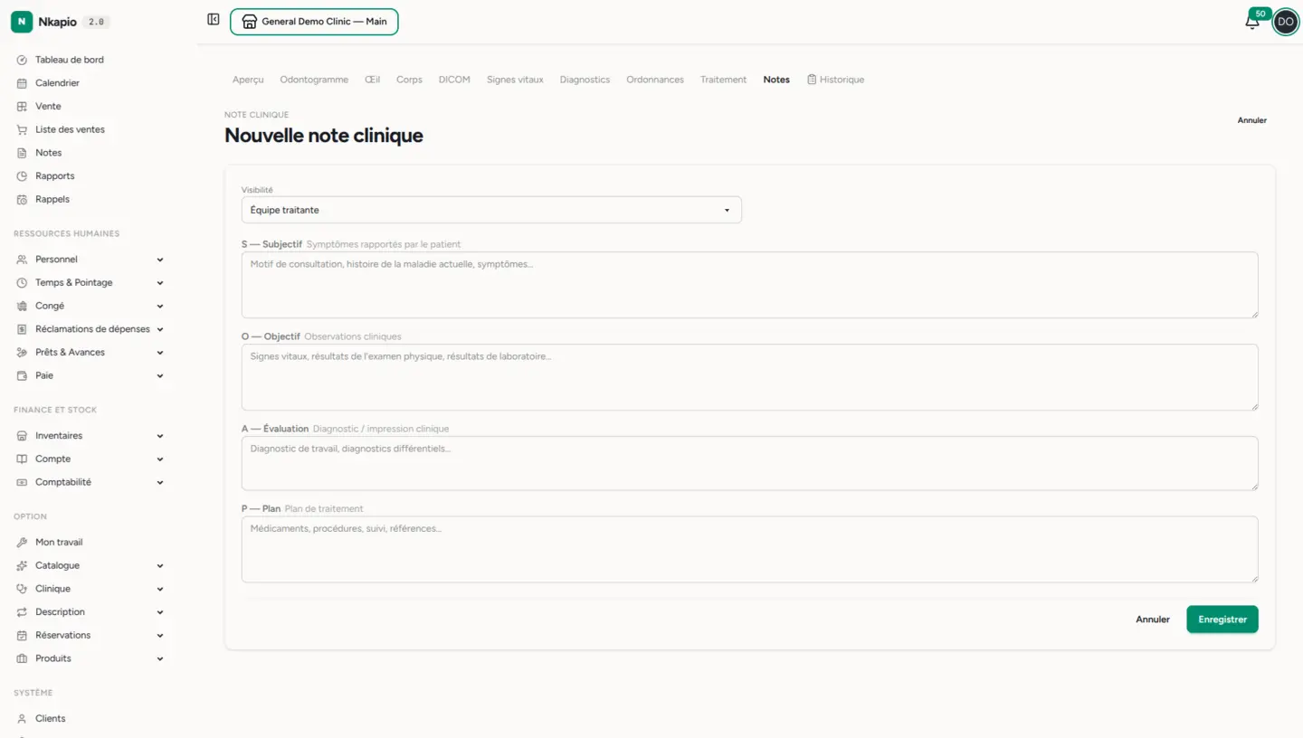 Rédaction d'une note clinique