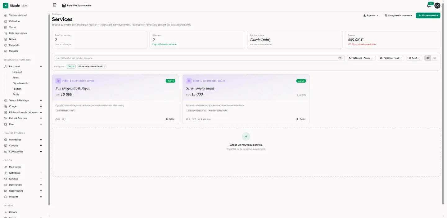 La liste des services