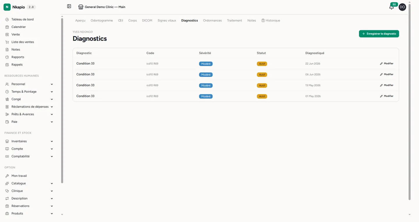 La liste des diagnostics du patient