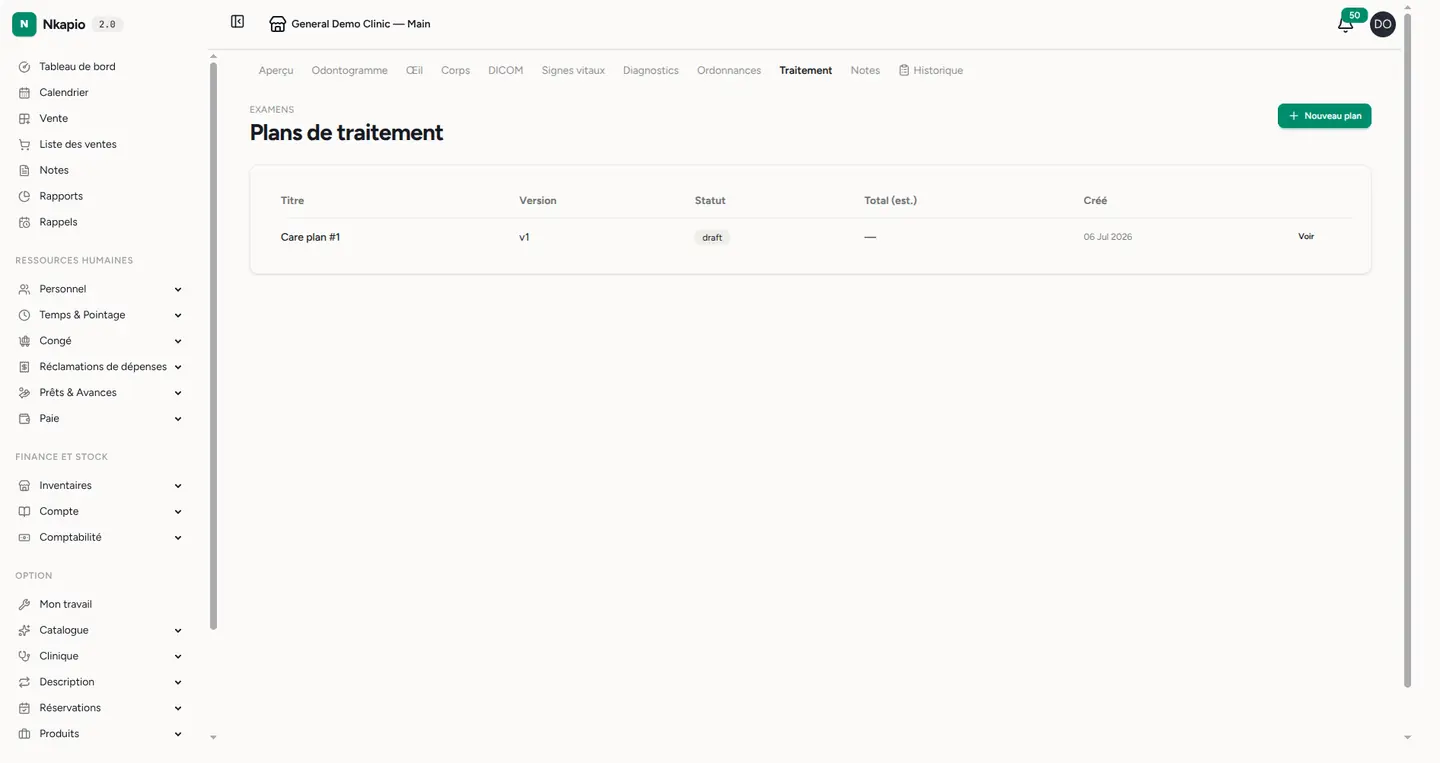 Liste des plans de traitement