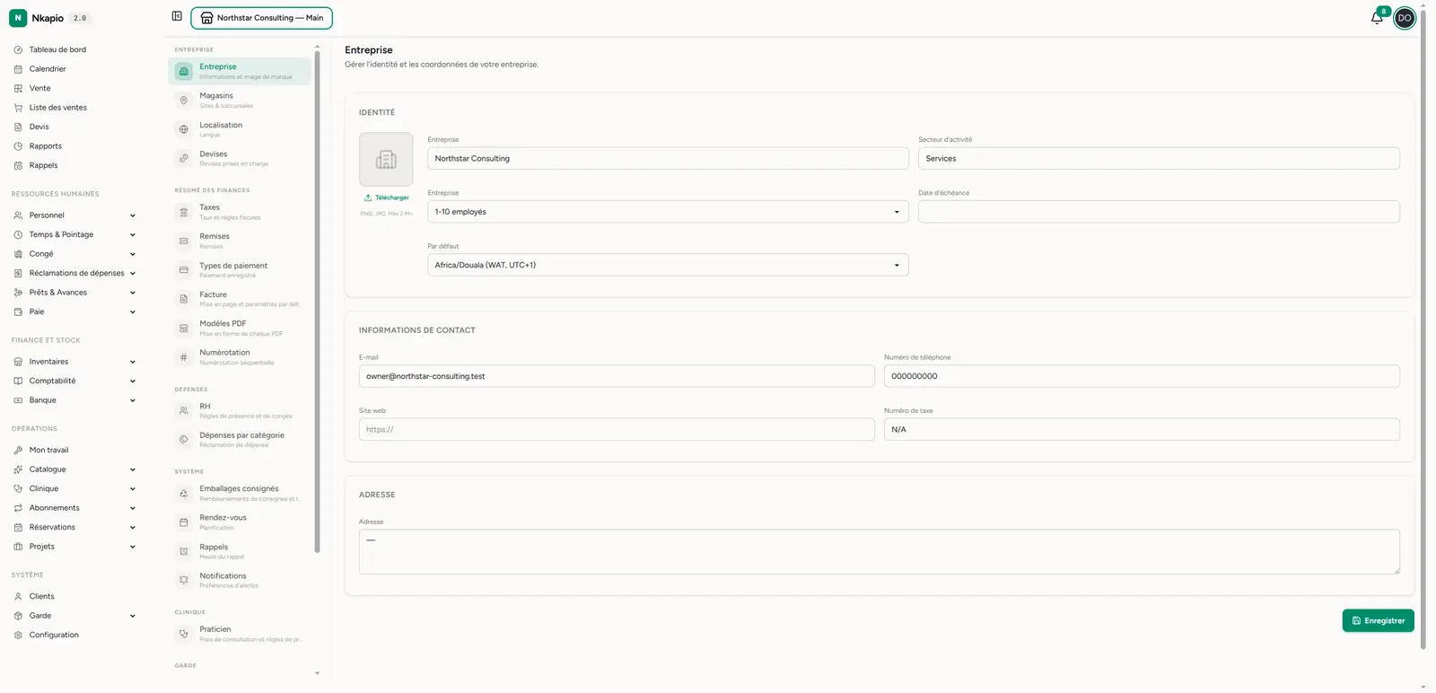 Profil de l'entreprise — identité, coordonnées et adresse
